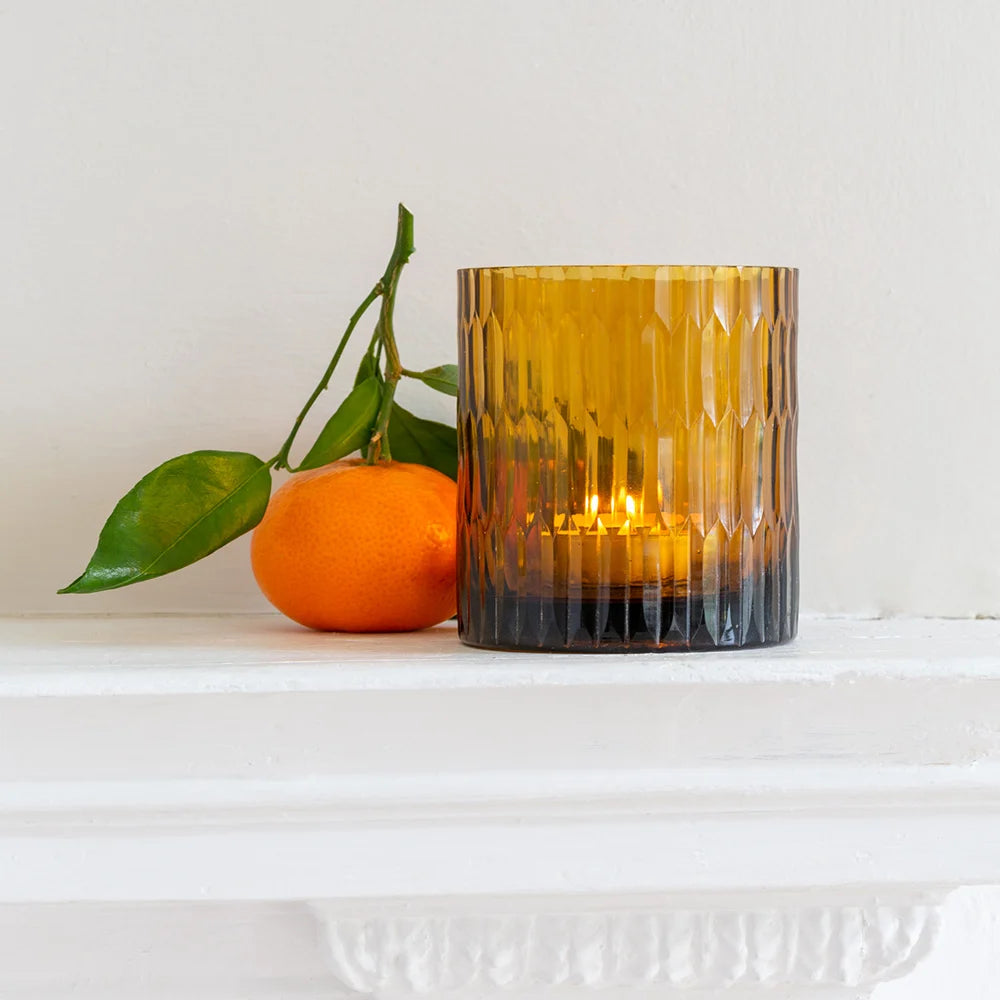 Amber tea light holder with tea light