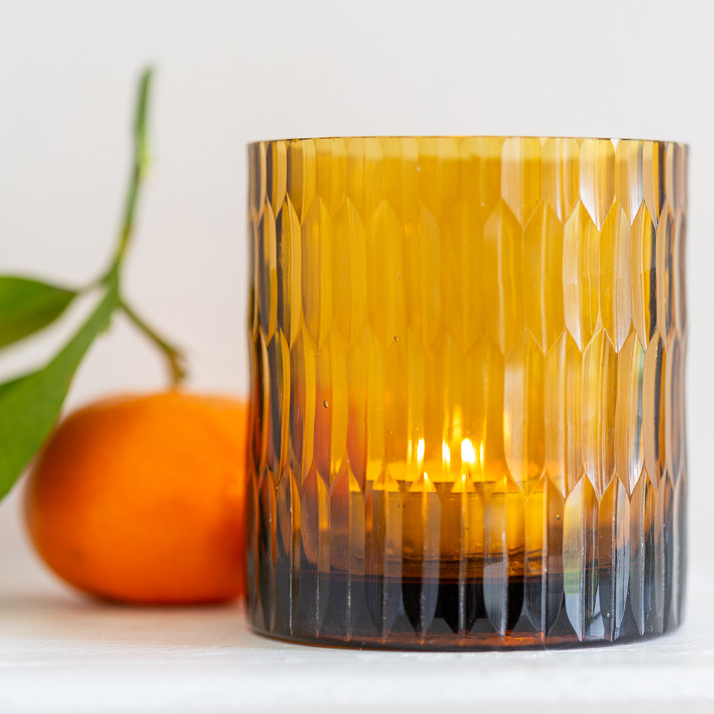 Amber tea light holder with tea light