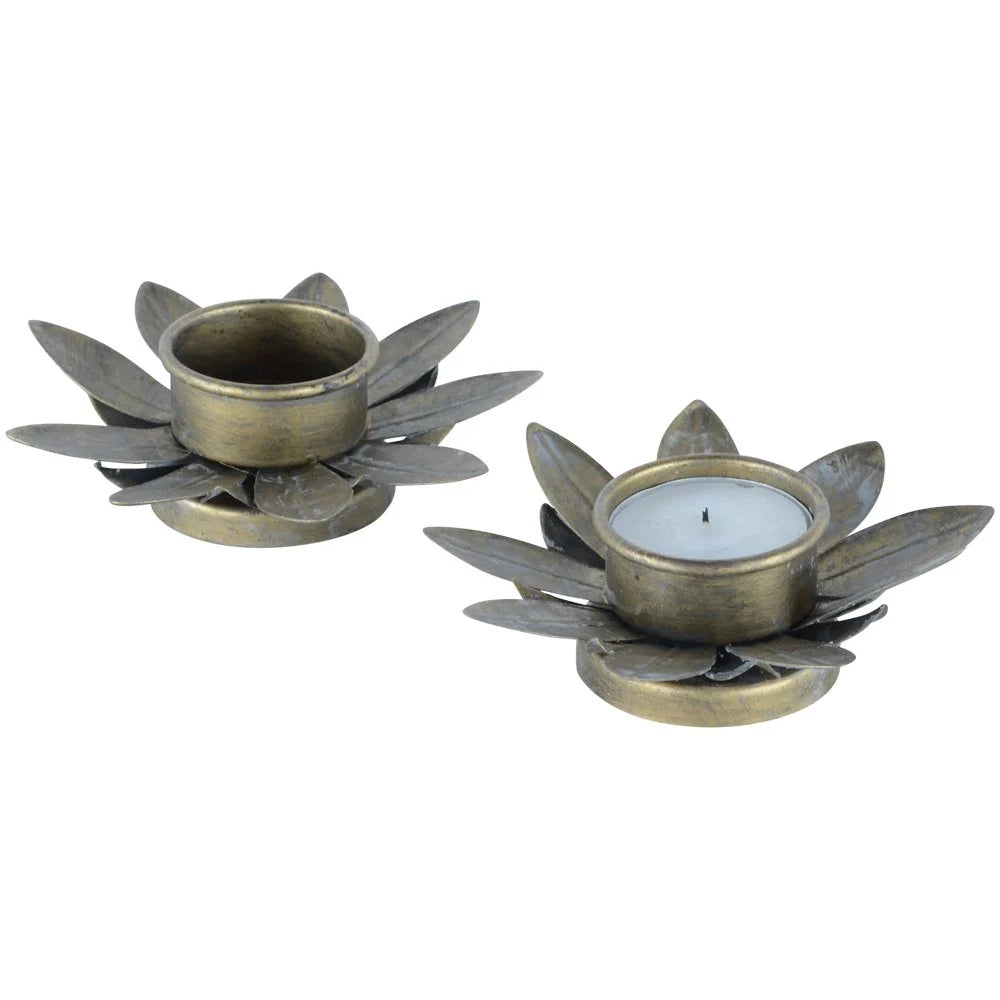 Aztec antique gold tea light holder and tea light.
