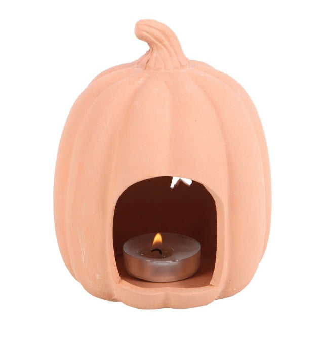 Terracotta pumpkin tea light holder and 6 aromatherapy tea lights.